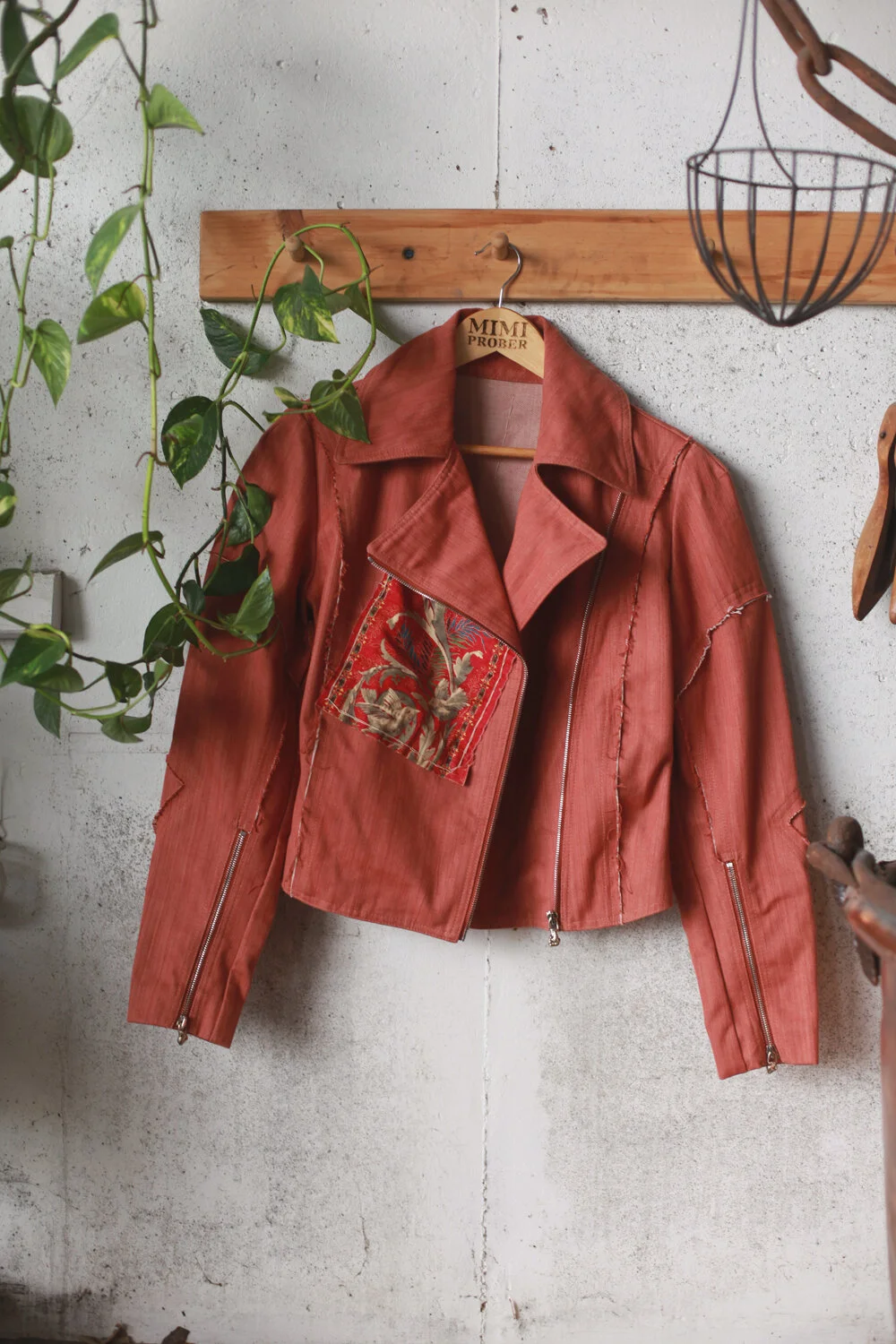 Handwoven Denim Antique Block Print Motorcycle Jacket — MIMI PROBER